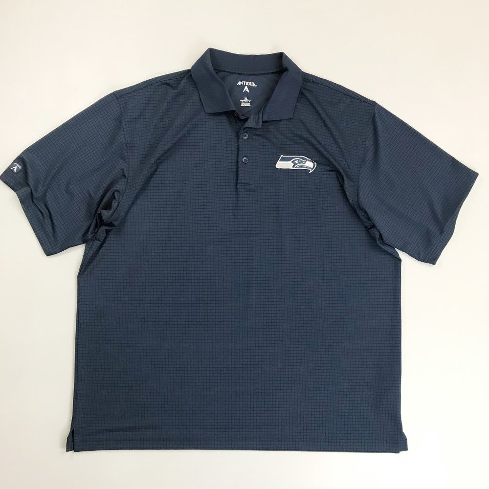 SEATTLE SEAHAWKS Logo Polo Golf Shirt XL Team Apparel Antigua Navy Blue
